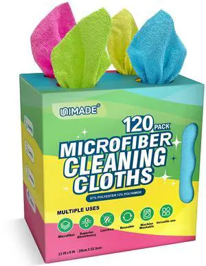 Microfiber Cleaning Cloth, 120 Pack Reusable Paper Towels Microfiber Towels for Cars Lint Free Shop Rags for Home Kitchen Automotive, 11"x 9", Pink & Yellow & Green & Blue Microfiber Cleaning Cloth, 120 Pack Reusable Paper Towels Microfiber Towels for Cars Lint Free Shop Rags for Home Kitchen Automotive, 11"x 9", Pink & Yellow & Green & Blue