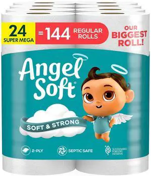 Toilet Paper, 24 Super Mega Rolls = 144 Regular Rolls, Soft and Strong Toilet Tissue Toilet Paper, 24 Super Mega Rolls = 144 Regular Rolls, Soft and Strong Toilet Tissue