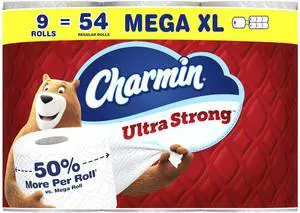 Toilet Paper Ultra Strong, 9 Mega XL Rolls = 54 Regular Rolls, 2-ply Bath Tissue Toilet Paper Ultra Strong, 9 Mega XL Rolls = 54 Regular Rolls, 2-ply Bath Tissue