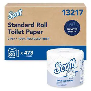 100% Recycled Fiber Standard Roll Bulk Toilet Paper (13217), 2-Ply, Elevated Design, White, Individually Wrapped (80 Rolls of 473 Sheets, 37,840 Sheet Total) 100% Recycled Fiber Standard Roll Bulk Toilet Paper (13217), 2-Ply, Elevated Design, White, Individually Wrapped (80 Rolls of 473 Sheets, 37,840 Sheet Total)