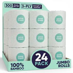 Bamboo Toilet Paper -24 Rolls Of Septic Safe Organic Toilet Paper 3-ply, 300 Sheets Per Roll - PFAs Free, FSC Certified, Plastic & Chemical Free - For Home, Boat & RV Use Bamboo Toilet Paper -24 Rolls Of Septic Safe Organic Toilet Paper 3-ply, 300 Sheets Per Roll - PFAs Free, FSC Certified, Plastic & Chemical Free - For Home, Boat & RV Use