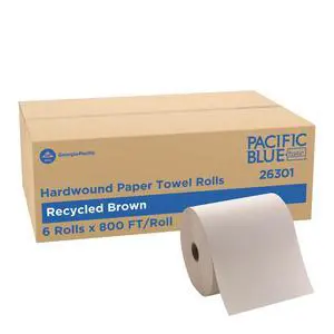 Pacific Blue Basic by Georgia-Pacific PRO Recycled Hardwound Paper Towel Rolls, Brown, 800 Feet Per Roll, 6 Rolls Per Case, 26301 Pacific Blue Basic by Georgia-Pacific PRO Recycled Hardwound Paper Towel Rolls, Brown, 800 Feet Per Roll, 6 Rolls Per Case, 26301