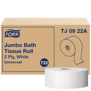 Jumbo Toilet Paper Roll White T22, Universal, 2-ply, 12 x 1000', TJ0922A Jumbo Toilet Paper Roll White T22, Universal, 2-ply, 12 x 1000', TJ0922A