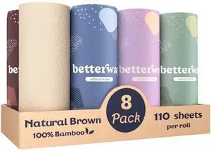 Bamboo Natural Brown Paper Towels - 8 Rolls, 2 Ply, 110 sheets - Plastic Free, PFAS Free, Disposable Kitchen Paper Towels - Select Size, Tree Free, Compostable, Strong & Absorbent Bamboo Natural Brown Paper Towels - 8 Rolls, 2 Ply, 110 sheets - Plastic Free, PFAS Free, Disposable Kitchen Paper Towels - Select Size, Tree Free, Compostable, Strong & Absorbent