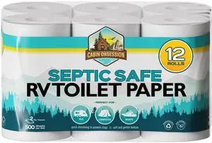 RV Toilet Paper - 12 Pack Septic Safe Toilet Paper 2-Ply Quick Dissolving Camper Tissue Paper Septic Safe to Prevent Clogs - Perfect for Automotive RVs, Septic Tank Systems, Boats, and Camping RV Toilet Paper - 12 Pack Septic Safe Toilet Paper 2-Ply Quick Dissolving Camper Tissue Paper Septic Safe to Prevent Clogs - Perfect for Automotive RVs, Septic Tank Systems, Boats, and Camping