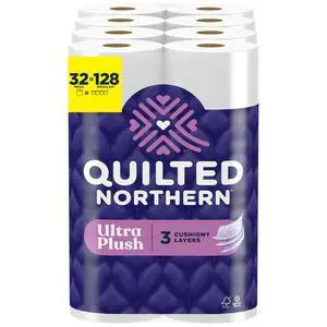 Quilted Northern Ultra Plush Toilet Paper, 32 Mega Rolls = 128 Regular Rolls, 3X Thicker*, 3 Ply Soft Toilet Tissue Quilted Northern Ultra Plush Toilet Paper, 32 Mega Rolls = 128 Regular Rolls, 3X Thicker*, 3 Ply Soft Toilet Tissue