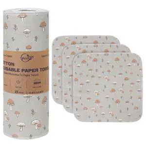 Paper Towels Washable Roll: 25Pack Cotton Cloth Paper Towels 11.8x11.8In Absorbent Soft Flannel Paperless Towels (Mushroom) Paper Towels Washable Roll: 25Pack Cotton Cloth Paper Towels 11.8x11.8In Absorbent Soft Flannel Paperless Towels (Mushroom)
