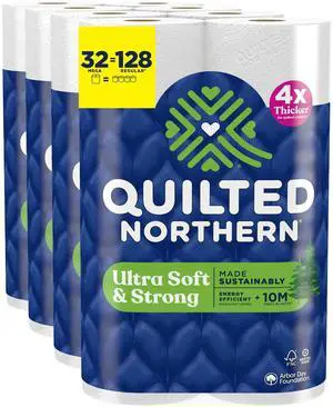 Ultra Soft & Strong Toilet Paper, 32 Mega Rolls = 128 Regular Rolls, 4X Stronger*, Premium Soft Toilet Tissue Ultra Soft & Strong Toilet Paper, 32 Mega Rolls = 128 Regular Rolls, 4X Stronger*, Premium Soft Toilet Tissue