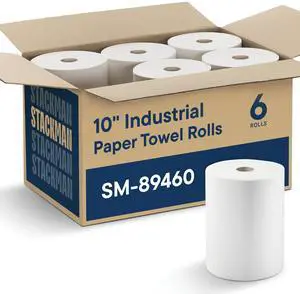 Industrial Paper Towels 10 x 800 White Roll Towels High Capacity Premium Quality (TAD Fabric Cloth Like Texture) Fits Touchless Automatic Commercial Towel Dispenser (Packed 6 Rolls) Industrial Paper Towels 10 x 800 White Roll Towels High Capacity Premium Quality (TAD Fabric Cloth Like Texture) Fits Touchless Automatic Commercial Towel Dispenser (Packed 6 Rolls)