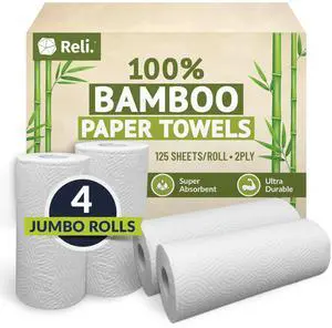 Bamboo Paper Towels (4 Pack, Jumbo) | Paper Towels Rolls 2 Ply | 125 Sheets/Roll, Full Size Sheets | Unbleached, Organic Rolls for Kitchen, Bathroom | 100% Bamboo Bamboo Paper Towels (4 Pack, Jumbo) | Paper Towels Rolls 2 Ply | 125 Sheets/Roll, Full Size Sheets | Unbleached, Organic Rolls for Kitchen, Bathroom | 100% Bamboo