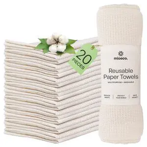 20 Pack Reusable Kitchen Paper Towels Washable - Super Absorbent Natural Paper Towels - Natural Cotton - Reusable, Paperless Kitchen Dish Cloths - 100% Organic 20 Pack Reusable Kitchen Paper Towels Washable - Super Absorbent Natural Paper Towels - Natural Cotton - Reusable, Paperless Kitchen Dish Cloths - 100% Organic