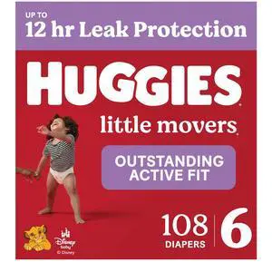 Size 6 Diapers, Little Movers Baby Diapers, Size 6 (35+ lbs), 108 Count (2 Packs of 54), Packaging May Vary Size 6 Diapers, Little Movers Baby Diapers, Size 6 (35+ lbs), 108 Count (2 Packs of 54), Packaging May Vary