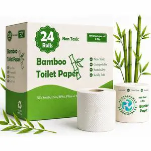 24 Rolls Healthy Organic Bamboo Toilet Paper 3-Ply 400 Sheets | Non Toxic Hypoallergenic PFAS BPA Dye Scent Free | Clog Free RV Boat Septic Safe | Soft Ultra-Strong Individually Wrapped & Lint Free 24 Rolls Healthy Organic Bamboo Toilet Paper 3-Ply 400 Sheets | Non Toxic Hypoallergenic PFAS BPA Dye Scent Free | Clog Free RV Boat Septic Safe | Soft Ultra-Strong Individually Wrapped & Lint Free