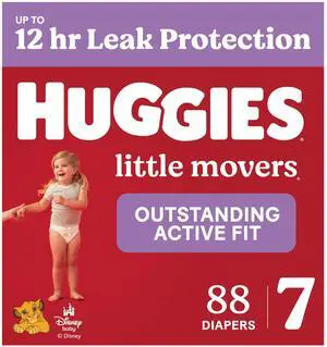 Size 7 Diapers, Little Movers Baby Diapers, Size 7 (41+ lbs), 88 Count (2 Packs of 44), Packaging May Vary Size 7 Diapers, Little Movers Baby Diapers, Size 7 (41+ lbs), 88 Count (2 Packs of 44), Packaging May Vary