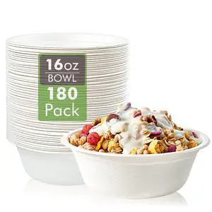 180 Pack 16 OZ Paper Bowls, Disposable Compostable Bulk, Eco-friendly Bagasse, Heavy-duty Bowls Perfect for Milk Cereals, Snacks, Salads 180 Pack 16 OZ Paper Bowls, Disposable Compostable Bulk, Eco-friendly Bagasse, Heavy-duty Bowls Perfect for Milk Cereals, Snacks, Salads