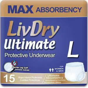Large Ultimate Adult Incontinence Underwear, Max Absorbent Adult Diapers with Leak Protection, L, 15-Pack Large Ultimate Adult Incontinence Underwear, Max Absorbent Adult Diapers with Leak Protection, L, 15-Pack