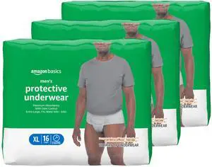 Maximum Absorbency Incontinence Underwear for Men with Leak Protection, Moisture Control, Bladder Leak, X-Large, 48 Count (3 Packs of 16) Maximum Absorbency Incontinence Underwear for Men with Leak Protection, Moisture Control, Bladder Leak, X-Large, 48 Count (3 Packs of 16)