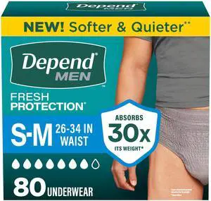 Fresh Protection Adult Diapers, Incontinence Underwear for Men, Disposable, Maximum, Small/Medium, Grey, 80 Count (2 Packs of 40), Packaging May Vary Fresh Protection Adult Diapers, Incontinence Underwear for Men, Disposable, Maximum, Small/Medium, Grey, 80 Count (2 Packs of 40), Packaging May Vary