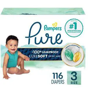 Pure Baby Diapers, Size 3 (16-28 lbs), 116, Up to 100% Leakproof, Premium Hypoallergenic Soft Diapers Pure Baby Diapers, Size 3 (16-28 lbs), 116, Up to 100% Leakproof, Premium Hypoallergenic Soft Diapers
