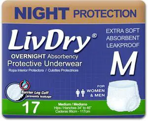 Adult M Incontinence Underwear, Overnight Comfort Absorbency, Leak Protection, Medium, 17-Pack Adult M Incontinence Underwear, Overnight Comfort Absorbency, Leak Protection, Medium, 17-Pack