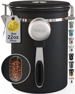 Coffee Canister with Window,Airtight Stainless Steel Pantry Container,Kitchen Food Storage Organizers for Beans,Ground,Espresso,Rice,Tea,Sugar, Cereal, Bar Accessories,Gifts,Lids,Jars,22OZ,Black Coffee Canister with Window,Airtight Stainless Steel Pantry Container,Kitchen Food Storage Organizers for Beans,Ground,Espresso,Rice,Tea,Sugar, Cereal, Bar Accessories,Gifts,Lids,Jars,22OZ,Black