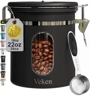 Coffee Canister with Window, Family Choice Awards Winner, Airtight Stainless Steel Home Kitchen Food Storage Container with Lids for Grounds, Beans, Tea, Flour,Cereal,Sugar Jars,Scoop,16OZ,Black Coffee Canister with Window, Family Choice Awards Winner, Airtight Stainless Steel Home Kitchen Food Storage Container with Lids for Grounds, Beans, Tea, Flour,Cereal,Sugar Jars,Scoop,16OZ,Black