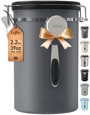 Coffee Canister, 39OZ Large,Airtight Stainless Steel Food Storage Container for 2.2lbs Beans,Ground,Sugar,Espresso,Rice,Tea,Flour,Cereal,Cookie,Lids,Jars,Gifts,Scoop,Kitchen Bar Accessories,Gray Coffee Canister, 39OZ Large,Airtight Stainless Steel Food Storage Container for 2.2lbs Beans,Ground,Sugar,Espresso,Rice,Tea,Flour,Cereal,Cookie,Lids,Jars,Gifts,Scoop,Kitchen Bar Accessories,Gray
