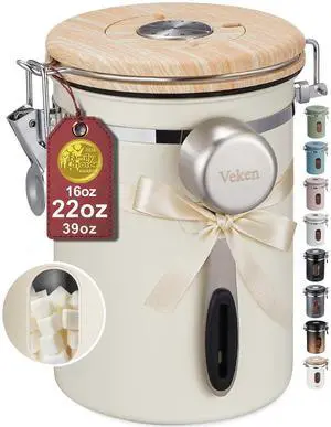 Coffee Sugar Canister with Window, Gifts For Women,Airtight Stainless Steel Kitchen Food Storage Container Gift, Date Tracker & Scoop for Ground, Beans,Tea,Flour,Cereal, 22OZ, Cream Coffee Sugar Canister with Window, Gifts For Women,Airtight Stainless Steel Kitchen Food Storage Container Gift, Date Tracker & Scoop for Ground, Beans,Tea,Flour,Cereal, 22OZ, Cream