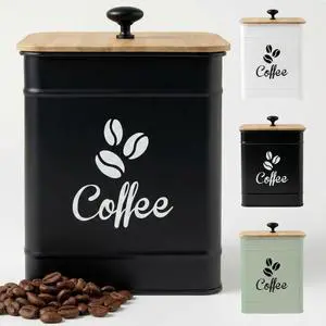 Airtight Coffee Canister 40 oz, 6"x 8" Metal Jar w/ Rubber-Lined Bamboo Lid Airtight Coffee Canister 40 oz, 6"x 8" Metal Jar w/ Rubber-Lined Bamboo Lid