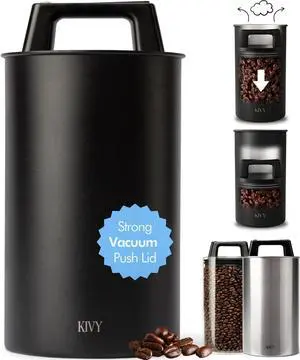 Vacuum Coffee Canister - Push Lid Preserves Coffee Aroma & Oil - Stainless Steel Airtight Coffee Canister - Container for Ground & Coffee Bean Storage - Coffee Storage Jar - Removes Excess Air Vacuum Coffee Canister - Push Lid Preserves Coffee Aroma & Oil - Stainless Steel Airtight Coffee Canister - Container for Ground & Coffee Bean Storage - Coffee Storage Jar - Removes Excess Air