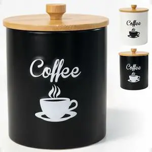 Ceramic Coffee Canister, 12oz, Airtight Rubber-Lined Bamboo Lid, 5"D x 6"H Ceramic Coffee Canister, 12oz, Airtight Rubber-Lined Bamboo Lid, 5"D x 6"H