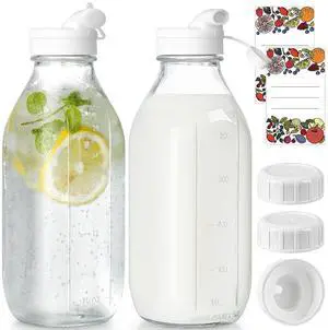 2 Pack Glass Milk Bottle with 2 Dispenser Caps, 100% Airtight Heavy Duty Screw Lid. 32 Oz Reusable Glass Water Jug with 3 Lids! Breast Milk Pitcher, Buttermilk, Nut, Juice, Syrup, Coffee Creamer 2 Pack Glass Milk Bottle with 2 Dispenser Caps, 100% Airtight Heavy Duty Screw Lid. 32 Oz Reusable Glass Water Jug with 3 Lids! Breast Milk Pitcher, Buttermilk, Nut, Juice, Syrup, Coffee Creamer