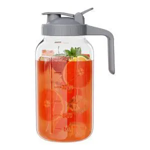 Glass Mason Jar Pitcher, 64 oz Wide Mouth Jug with Pour Spout Handle Lid for Cold Brew Coffee, Ice Beverage, Iced Juice, Lemonade, Sun Tea, Fruit Drinks Container(Gray) Glass Mason Jar Pitcher, 64 oz Wide Mouth Jug with Pour Spout Handle Lid for Cold Brew Coffee, Ice Beverage, Iced Juice, Lemonade, Sun Tea, Fruit Drinks Container(Gray)