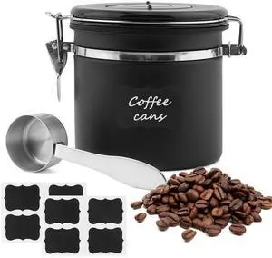 Airtight Coffee Canister with CO2 Valve and Date Tracker, 1.2 L (40.6 fl oz), 4.65 x 4.76 in, Stainless Steel Liner, Includes Scoop and 8 Labels, Black Airtight Coffee Canister with CO2 Valve and Date Tracker, 1.2 L (40.6 fl oz), 4.65 x 4.76 in, Stainless Steel Liner, Includes Scoop and 8 Labels, Black