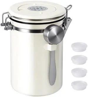 Stainless Steel Coffee Canister - 22OZ Airtight Coffee Bean Storage Grounds Container Holder with Date Tracker & Measuring Scoop, Kitchen Food Canister Jar for Cereal, Sugar, Tea, Flour, Gifts Stainless Steel Coffee Canister - 22OZ Airtight Coffee Bean Storage Grounds Container Holder with Date Tracker & Measuring Scoop, Kitchen Food Canister Jar for Cereal, Sugar, Tea, Flour, Gifts