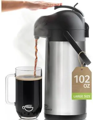 Coffee Carafe with Pump - 102oz / 3L Airpot 12 Hours Large Hot Water Carafe, Cocoa Dispenser for Parties - Tea Flask, Insulated Stainless Steel Airpots for Hot Beverage Dispenser -Coffee Pump Coffee Carafe with Pump - 102oz / 3L Airpot 12 Hours Large Hot Water Carafe, Cocoa Dispenser for Parties - Tea Flask, Insulated Stainless Steel Airpots for Hot Beverage Dispenser -Coffee Pump
