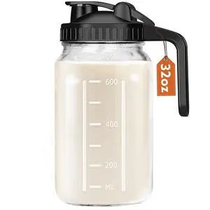 Breast Milk Pitcher, 32 OZ Mason Jar Pitcher with Lid Double Leak Proof,1 Quart Breastmilk Storage Containers for Fridge, Glass Jug for Sun Tea, Juice, Cold Brew Coffee Breast Milk Pitcher, 32 OZ Mason Jar Pitcher with Lid Double Leak Proof,1 Quart Breastmilk Storage Containers for Fridge, Glass Jug for Sun Tea, Juice, Cold Brew Coffee