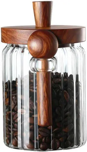 Coffee Canister, Coffee Container with Wooden Spoon and Lid, Ribbed Design, Airtight Storage Jar for Coffee Beans/Coffee Grounds/Sugar/Salt/Loose Leaf Tea, 20 Oz Coffee Canister, Coffee Container with Wooden Spoon and Lid, Ribbed Design, Airtight Storage Jar for Coffee Beans/Coffee Grounds/Sugar/Salt/Loose Leaf Tea, 20 Oz