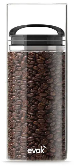 Evak Compact Airtight Food Storage Container, Large (6" x 3.75") Glass Canister with Black Gloss Handle, Vacuum Seal Keeps Food Fresh Longer, Ideal for Coffee, Tea & Pantry Storage Evak Compact Airtight Food Storage Container, Large (6" x 3.75") Glass Canister with Black Gloss Handle, Vacuum Seal Keeps Food Fresh Longer, Ideal for Coffee, Tea & Pantry Storage