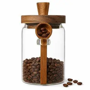 Glass Jar with Lid and Spoon, 20.3oz Airtight Coffee Bean Container for Coffee Beans & Grounds, Cute Glass Coffee Canister for Coffee Bar Storage (1 Pack) Glass Jar with Lid and Spoon, 20.3oz Airtight Coffee Bean Container for Coffee Beans & Grounds, Cute Glass Coffee Canister for Coffee Bar Storage (1 Pack)