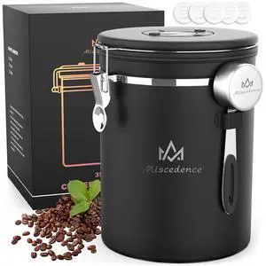 38OZ Coffee Canister for ground coffee with Date Tracker,One Way Co2 Valve 304 Stainless Steel Kitchen Food Airtight storage container for Coffee Beans or Grounds, Sugar Black 38OZ Coffee Canister for ground coffee with Date Tracker,One Way Co2 Valve 304 Stainless Steel Kitchen Food Airtight storage container for Coffee Beans or Grounds, Sugar Black