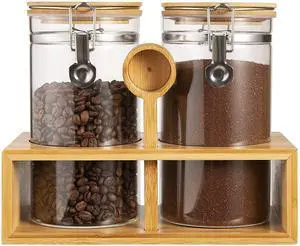 Coffee Container with Shelf: 2P 45OZ Glass Airtight Coffee Holder Coffee Container with Shelf: 2P 45OZ Glass Airtight Coffee Holder