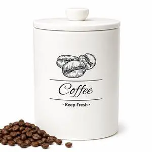 Airtight Coffee Canister - 66 fl oz / 2L Large White Ceramic Coffee Container Airtight - 5.5'' Round × 8.2'' Tall Coffee Bean Storage - Stylish Ceramic Coffee Jar With Lid for Grounds & Beans Airtight Coffee Canister - 66 fl oz / 2L Large White Ceramic Coffee Container Airtight - 5.5'' Round × 8.2'' Tall Coffee Bean Storage - Stylish Ceramic Coffee Jar With Lid for Grounds & Beans