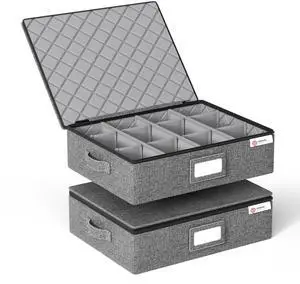 Cup and Mug Storage Box with Hard Shell and Dividers for Coffee Mugs,Tea Cups and Glasses,Stackable Storage Organizers with Lid,Handles,Zips and Label for Moving,Holds 12,2 Pack, Grey Cup and Mug Storage Box with Hard Shell and Dividers for Coffee Mugs,Tea Cups and Glasses,Stackable Storage Organizers with Lid,Handles,Zips and Label for Moving,Holds 12,2 Pack, Grey
