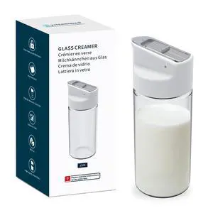 Glass Creamer with Fresh-Keeping Lock Mechanism, Drip-free Spout, 12 oz Milk Pitcher with Lid, Borosilicate Glass Creamer Container, Dishwasher Safe Glass Creamer with Fresh-Keeping Lock Mechanism, Drip-free Spout, 12 oz Milk Pitcher with Lid, Borosilicate Glass Creamer Container, Dishwasher Safe