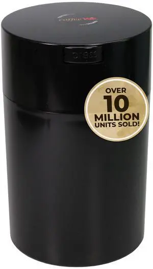 1 LB Airtight Coffee Bean Storage Container, Patented Vacuum Seal, Coffee Grounds Container, 1.85L, Smell Proof, Black Cap and Body 1 LB Airtight Coffee Bean Storage Container, Patented Vacuum Seal, Coffee Grounds Container, 1.85L, Smell Proof, Black Cap and Body