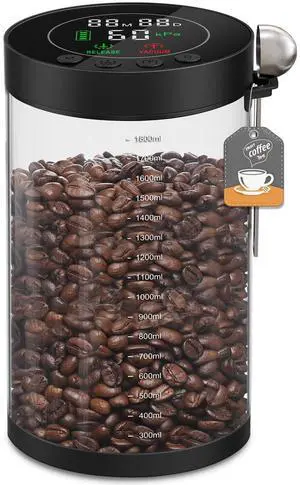 Electric Vacuum Coffee Canister, 2.0L Glass Airtight Food Storage Containers with Smart Pressure Sensor, Automatic Coffee Bean Container Rechargeable with LED Display Window for Kitchen Food Storage Electric Vacuum Coffee Canister, 2.0L Glass Airtight Food Storage Containers with Smart Pressure Sensor, Automatic Coffee Bean Container Rechargeable with LED Display Window for Kitchen Food Storage