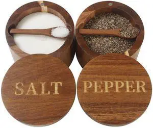 Salt Cellar, Elegant Salt and Pepper Set, 2PCS Acacia Wood Salt Container with Built-in Spoon & Swivel Lid, Engraved SALT & PEPPER Box, Salt Holder for Countertop Seasoning Storage Salt Cellar, Elegant Salt and Pepper Set, 2PCS Acacia Wood Salt Container with Built-in Spoon & Swivel Lid, Engraved SALT & PEPPER Box, Salt Holder for Countertop Seasoning Storage