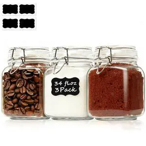 Square Glass Pantry Jars with Airtight Lids 34 oz 3 Pack Coffee Square Glass Pantry Jars with Airtight Lids 34 oz 3 Pack Coffee