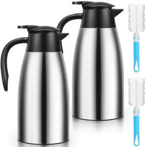 2 PCS 68 OZ Thermal Coffee Carafe, Insulated Stainless Steel Coffee Carafe Double Walled Vacuum Thermal Pot Flask with Brushes for Keeping Hot Coffee Tea Home and Office (Silver) 2 PCS 68 OZ Thermal Coffee Carafe, Insulated Stainless Steel Coffee Carafe Double Walled Vacuum Thermal Pot Flask with Brushes for Keeping Hot Coffee Tea Home and Office (Silver)